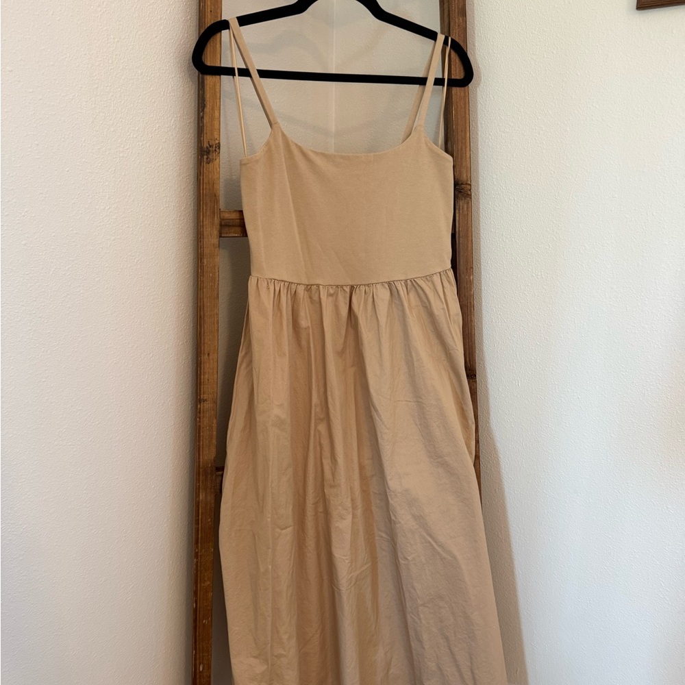Old Navy Knit Top Poplin Midi Dress Tan Dried Linen Medium